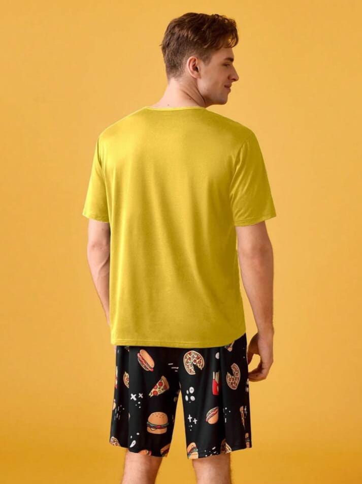 DEEP-SLEEP Funny Snacks Cartoon Fast Food Print Casual Sleepwear Set